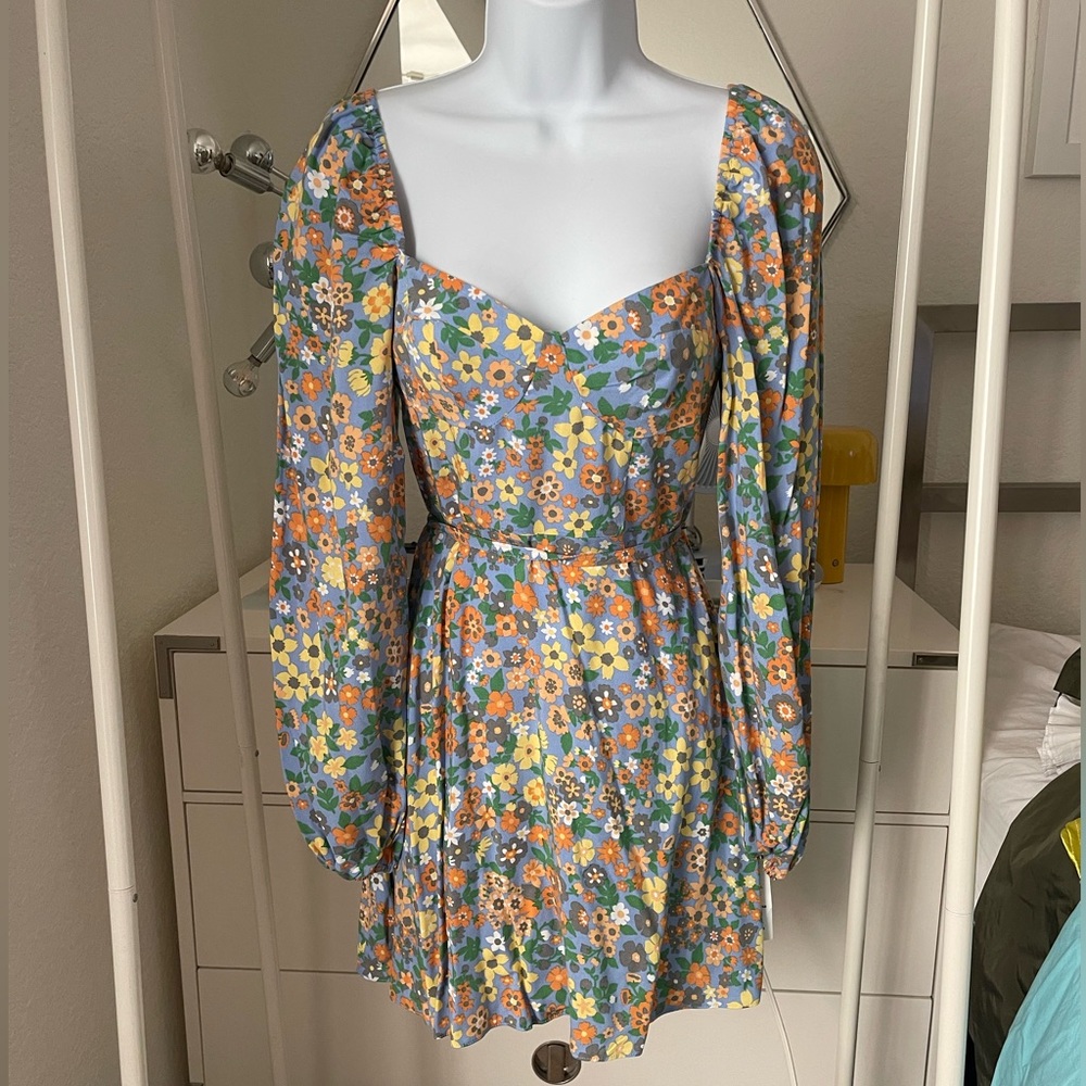 ASOS Design floral flower cute sweetheart long sleeve dress summer size 0 NWT